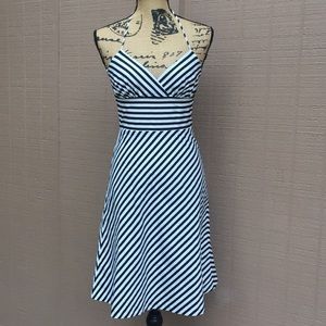 Sz 0 WHBM Black White Stripe Halter Dress